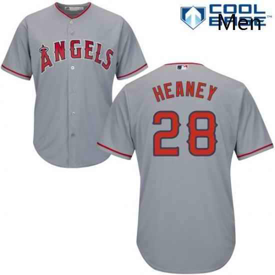 Mens Majestic Los Angeles Angels of Anaheim 28 Andrew Heaney Replica Grey Road Cool Base MLB Jersey